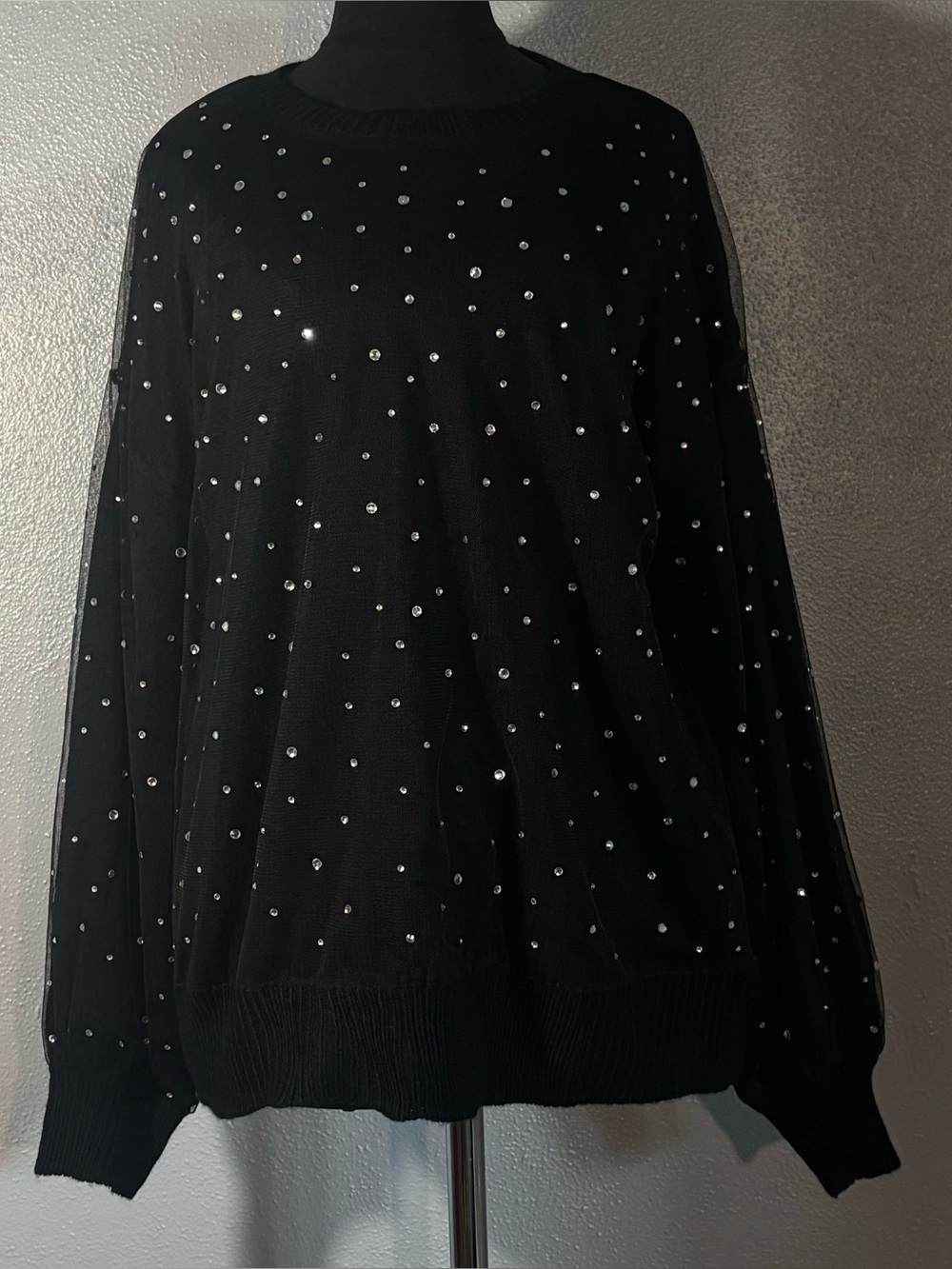 NWT INC International Concepts Black Knit Sweater with Gemstones Womens Size M